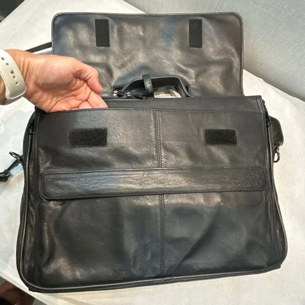 Vtg Hazel Leather Briefcase Shoulder Bag Laptop Computer Black Business Travel